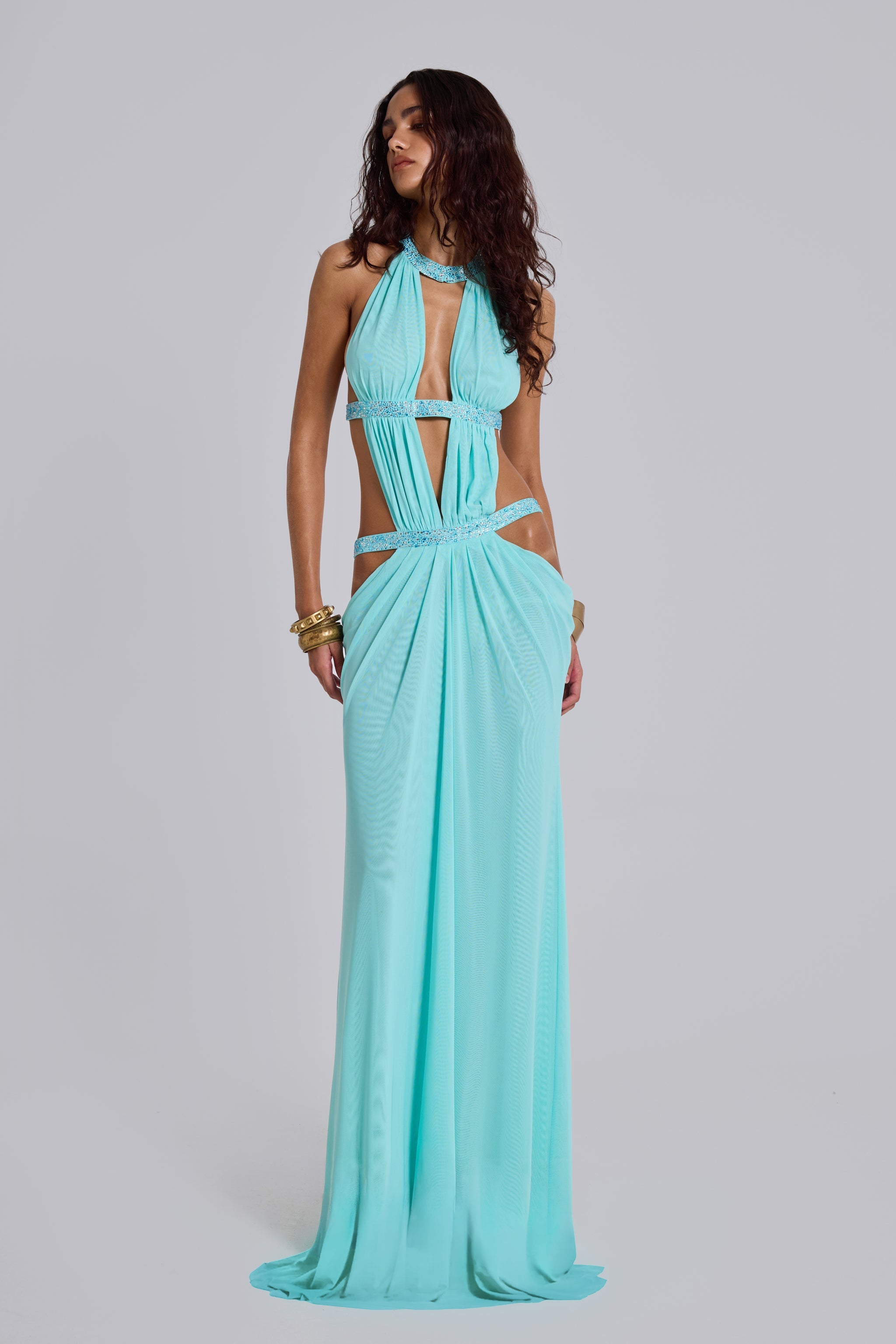 6AM Cut Out Maxi Dress in Turquoise