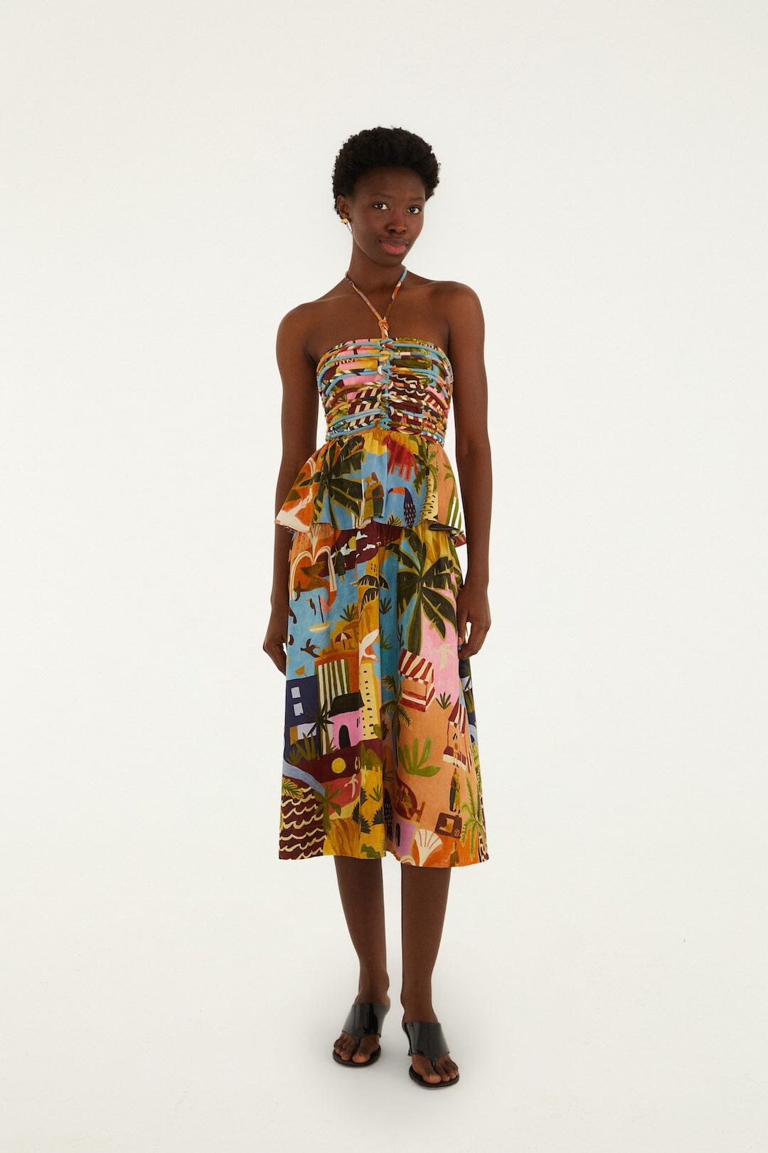 Multicolor Tropical Painting Midi Dress