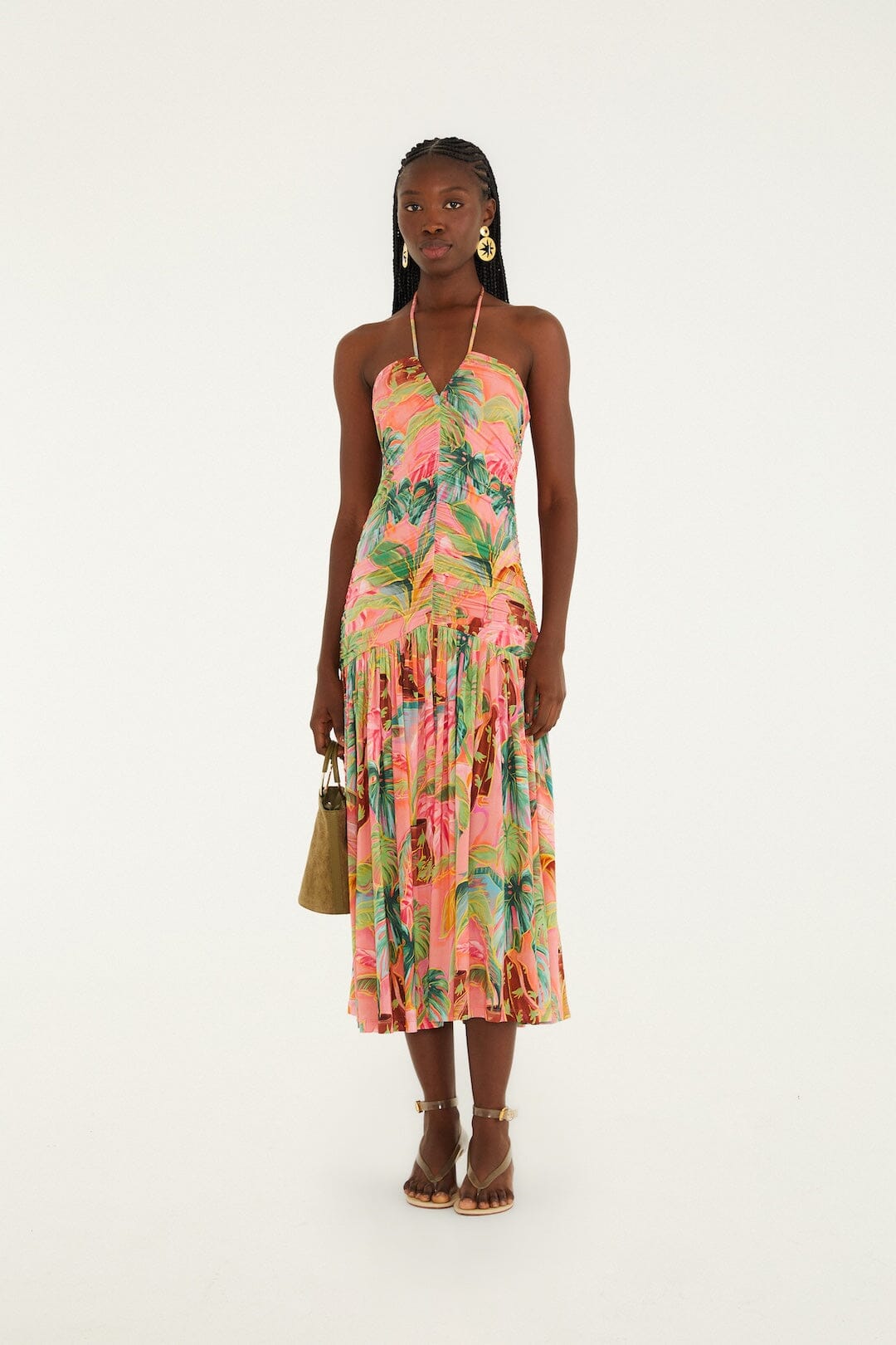 Soft Pink Pool Time Ruched Sleeveless Midi Dress