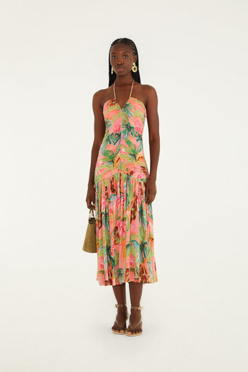Soft Pink Pool Time Ruched Sleeveless Midi Dress