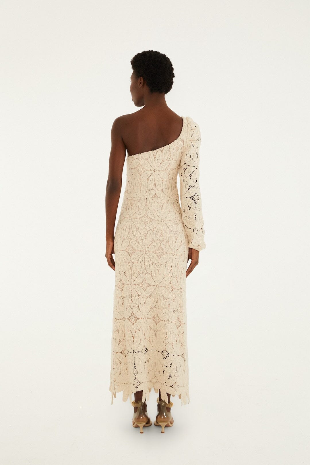 Off-White One-Shoulder Crochet Flower Maxi Dress