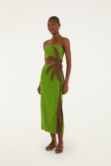 Green 3D Palm Tree Cut-Out Midi Dress