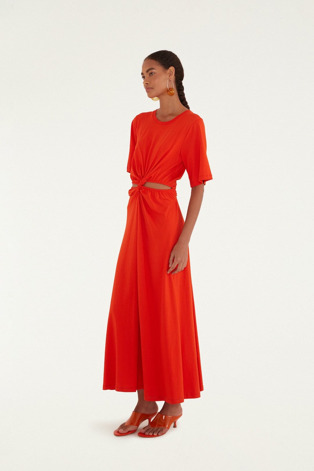 Red Artsy Flora Cut-Out  Maxi Dress