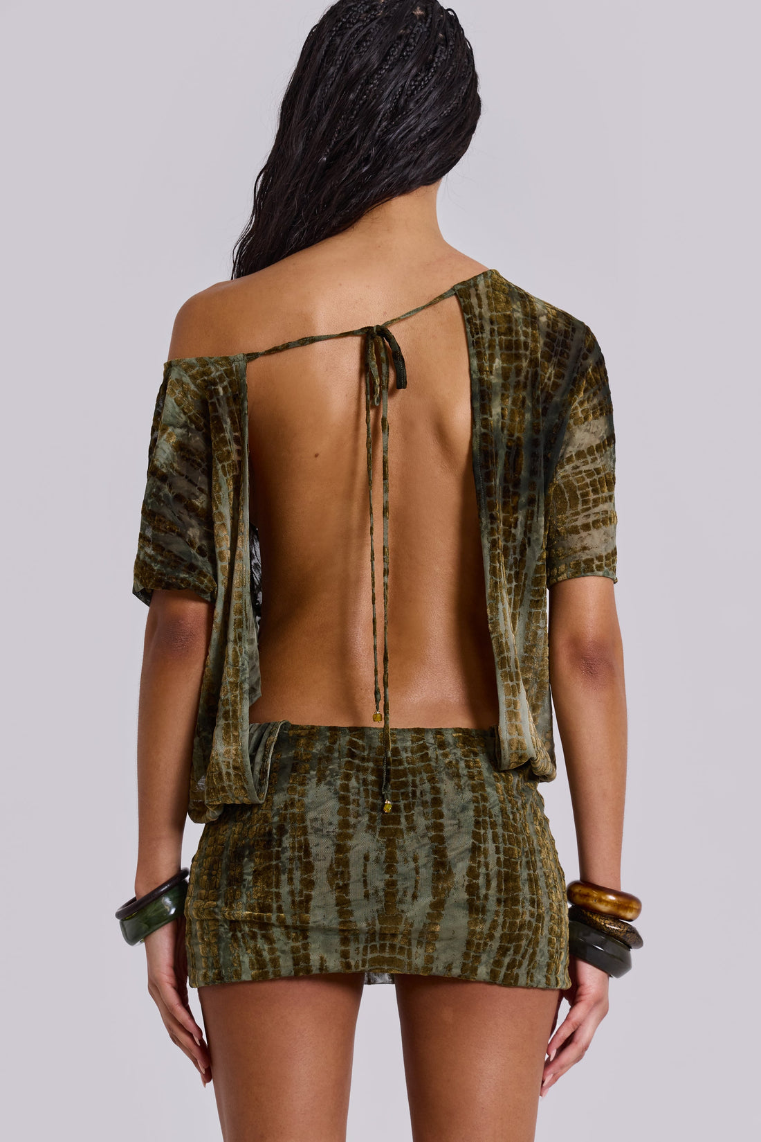 Ophidian Devore Backless Mini Dress in Croc