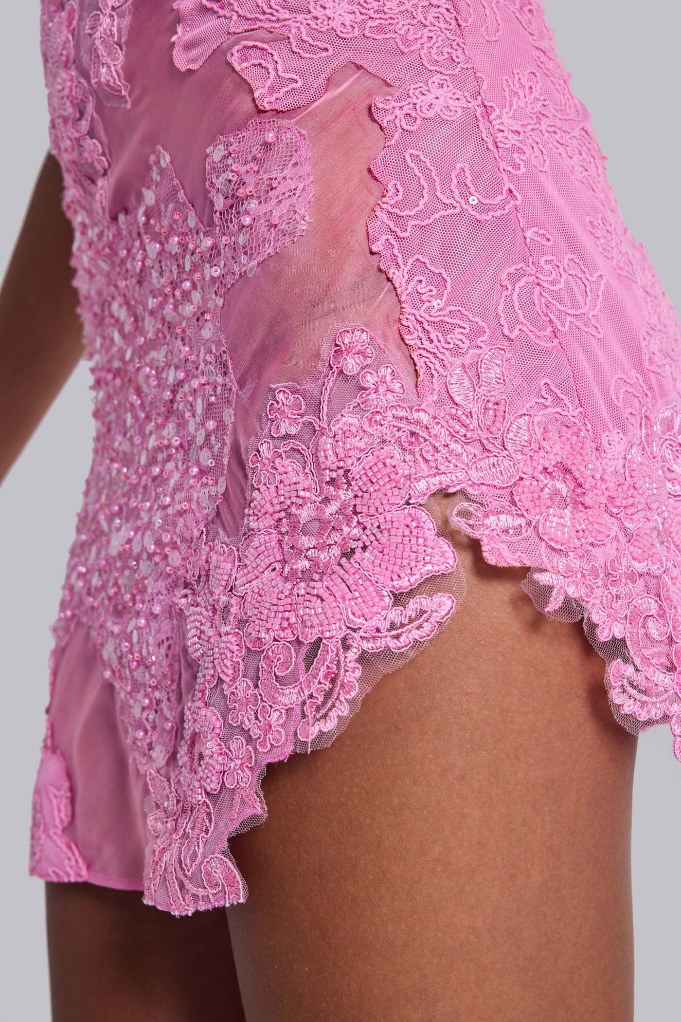 Shadea Applique Lace Mini Dress in Pink