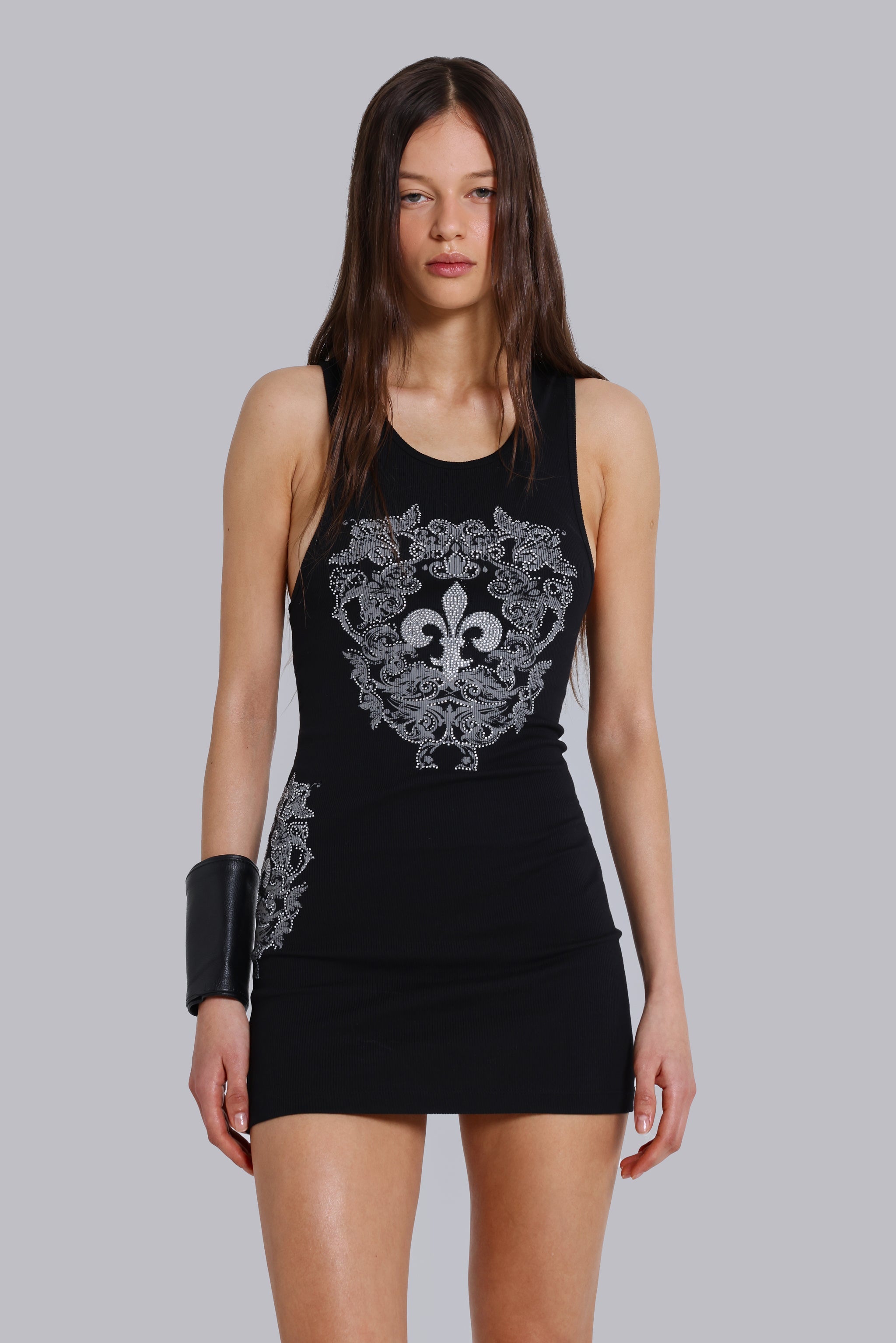 Rock Revival Rhinestone Fleur de Lis Vest Mini Dress