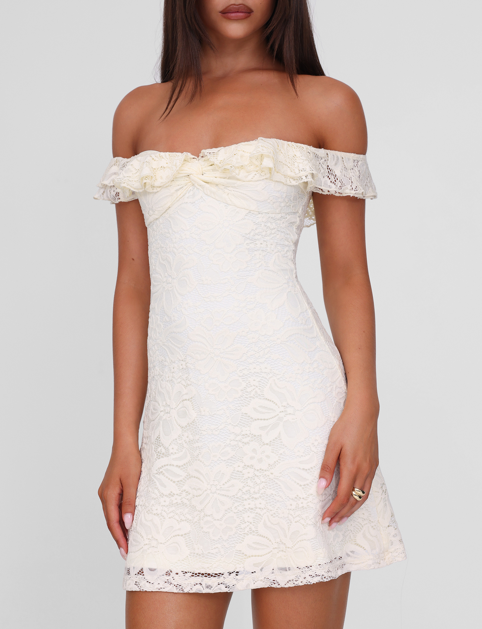 Denali Lace Mini Dress - Cream Lace