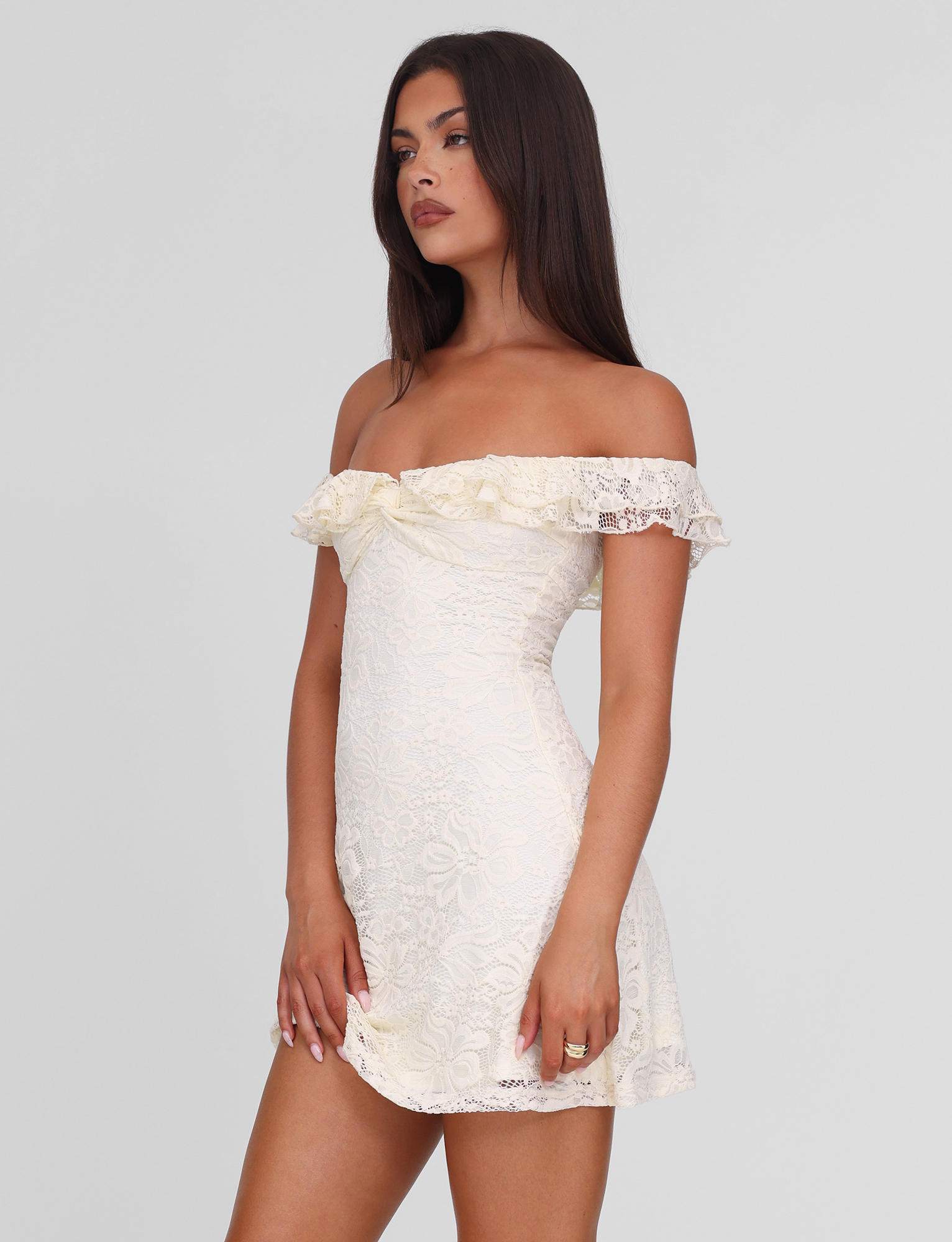 Denali Lace Mini Dress - Cream Lace