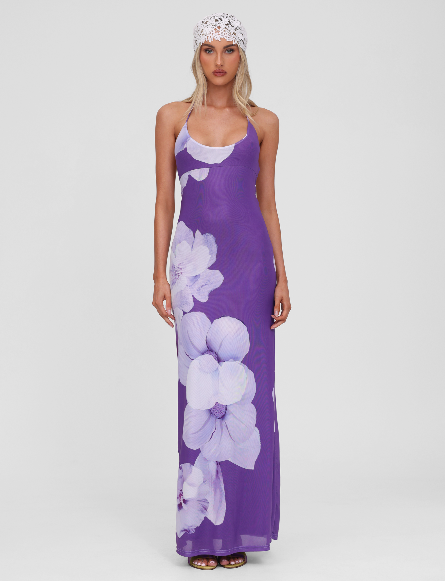 Nour Mesh Maxi Dress - Purple Macro Floral