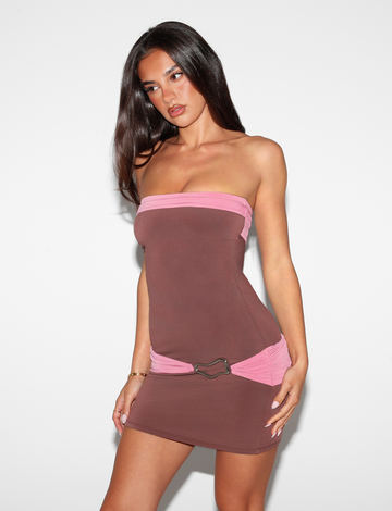 Eos Mini Dress - Espresso And Rose