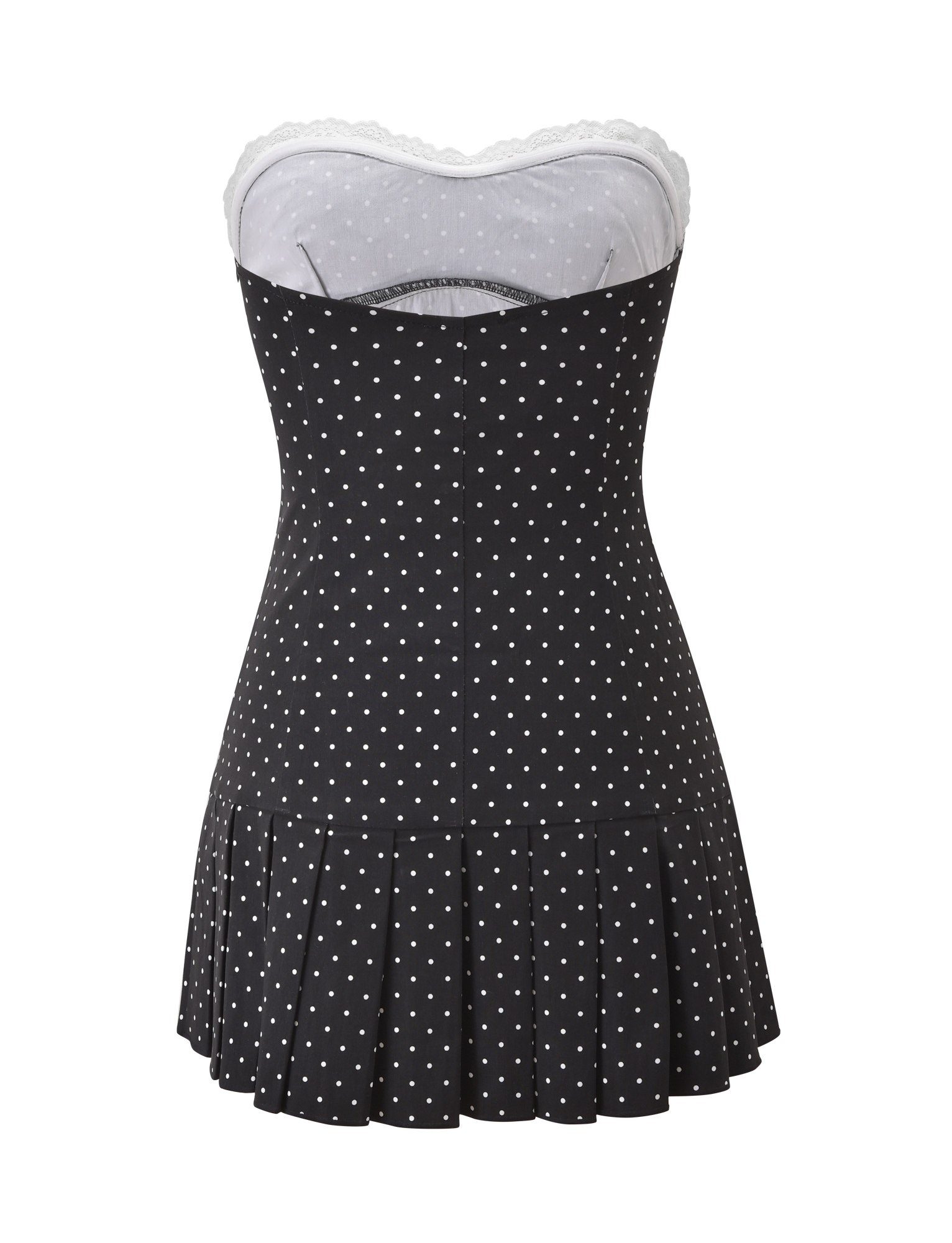 Kittie Lace Pleat Dress - Black Dot