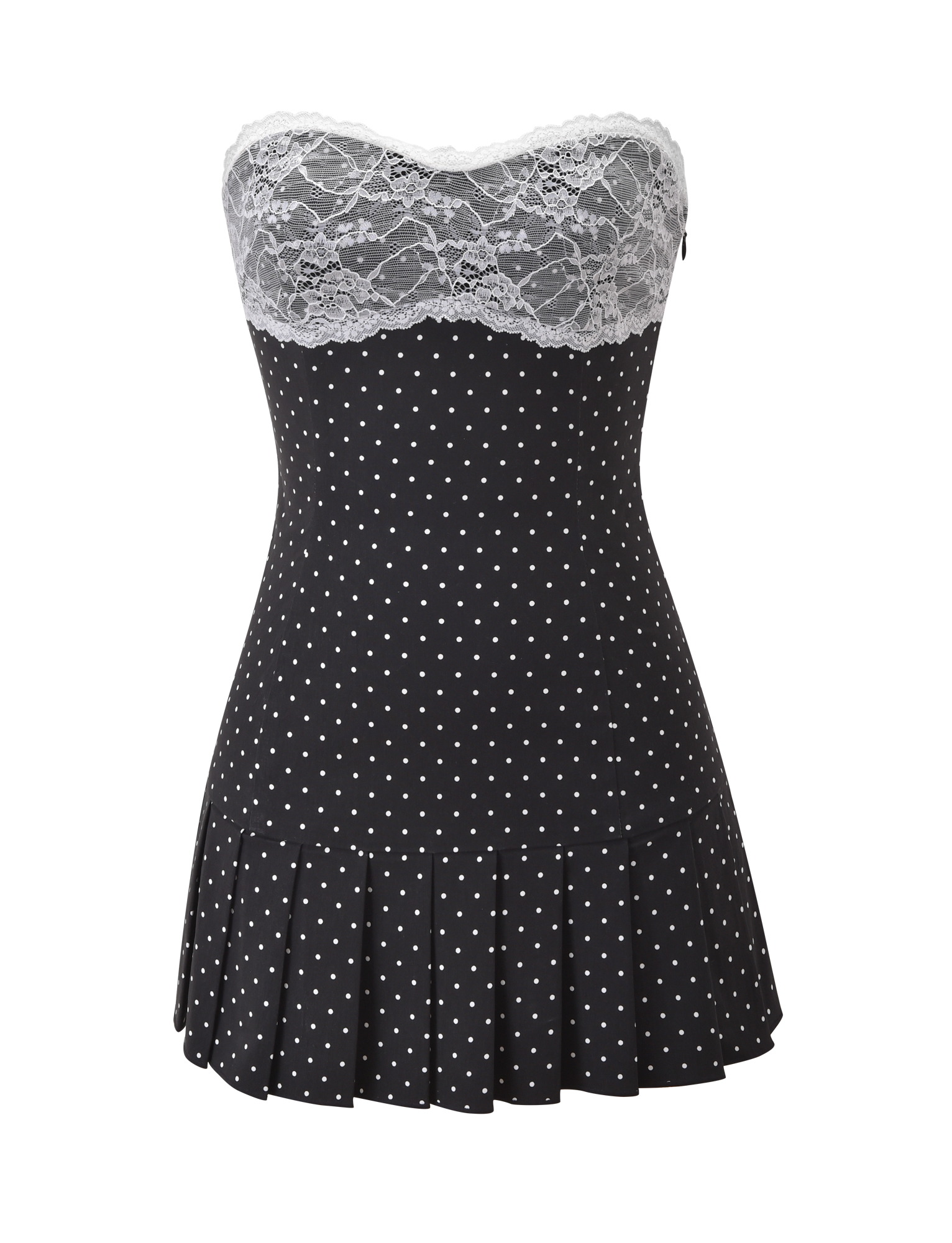 Kittie Lace Pleat Dress - Black Dot