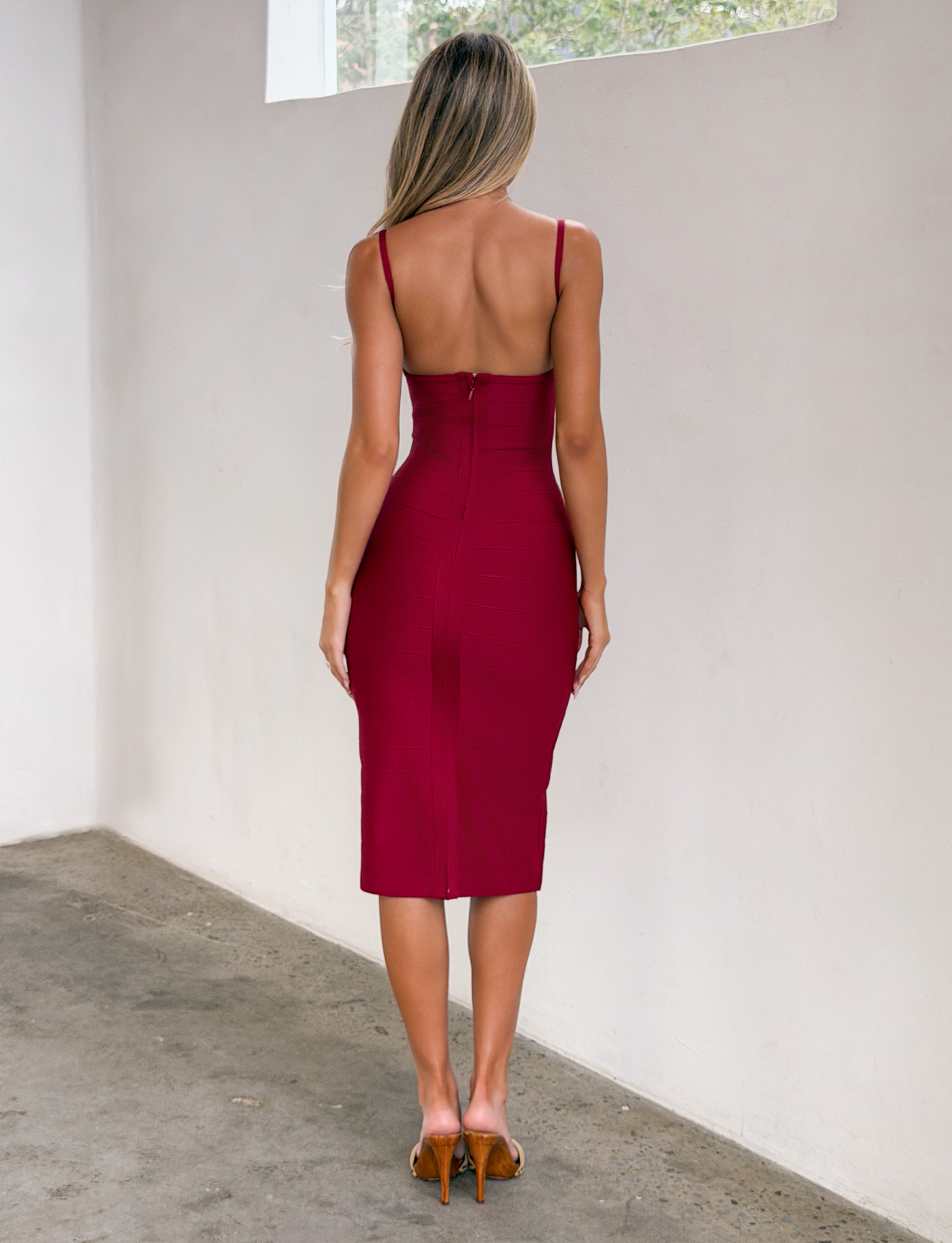 Midori Midi Bandage Dress - Cherry