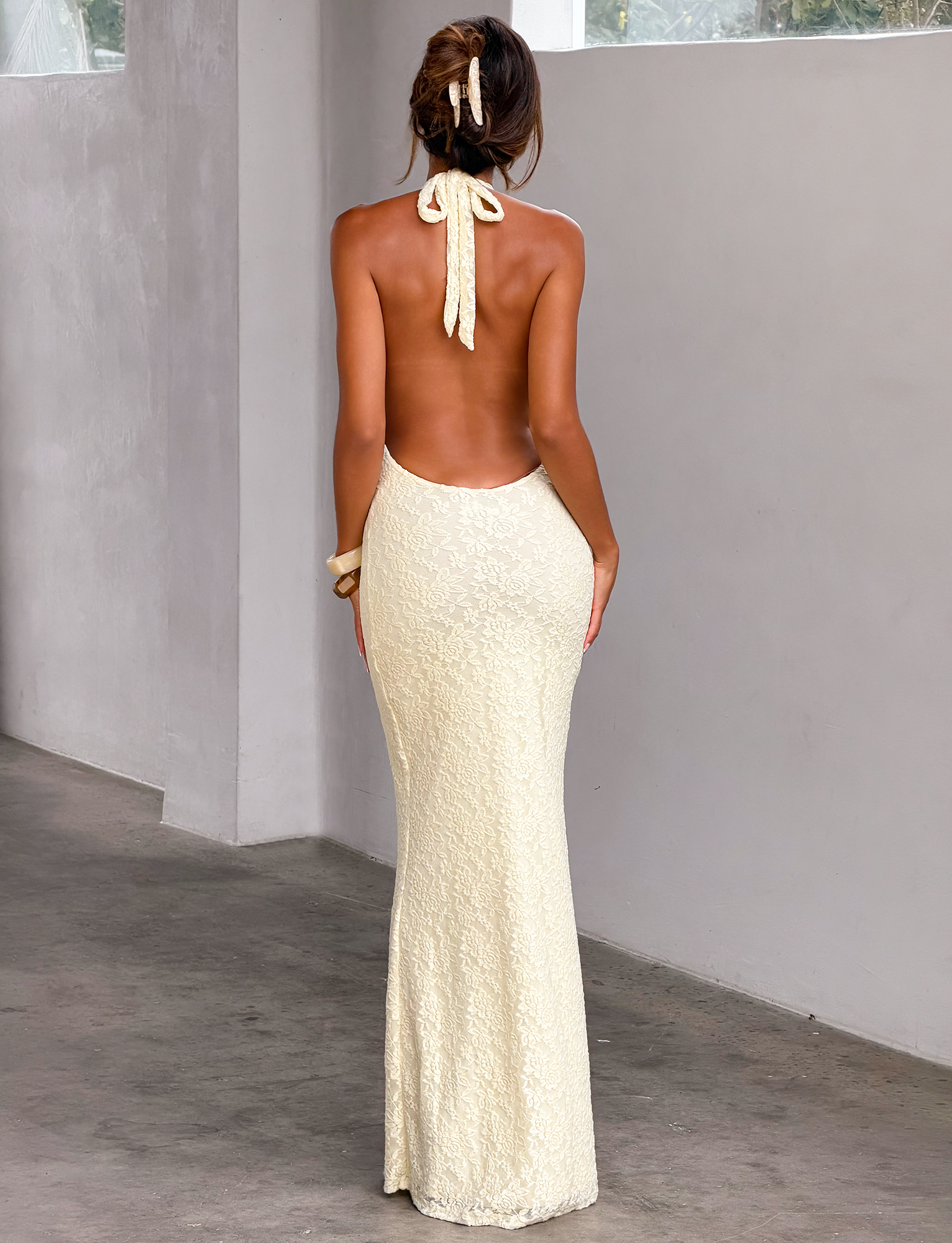 Maven Lace Maxi Dress - Pastel Yellow