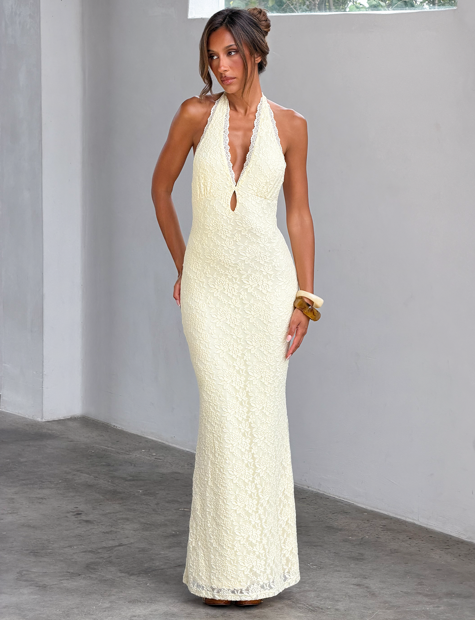 Maven Lace Maxi Dress - Pastel Yellow