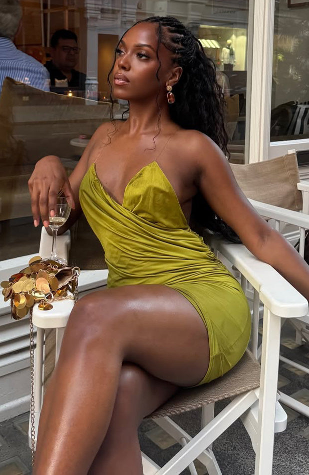 Made Me Blush Invisible Strap Mini Dress Chartreuse