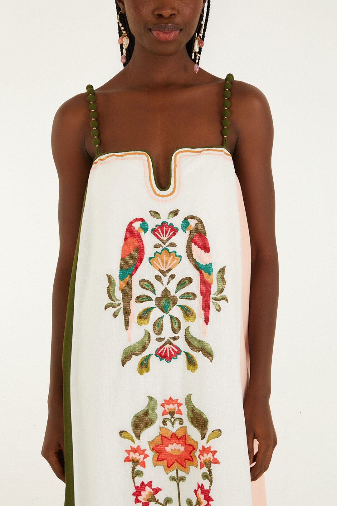 Cross Stich Embroidery Maxi Dress Sleeveless