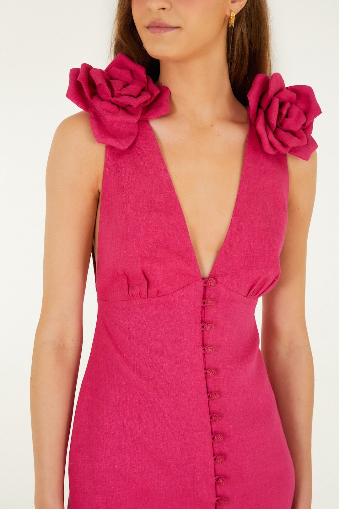 Pink 3d Flower Euroflax™ Premium Linen Mini Dress