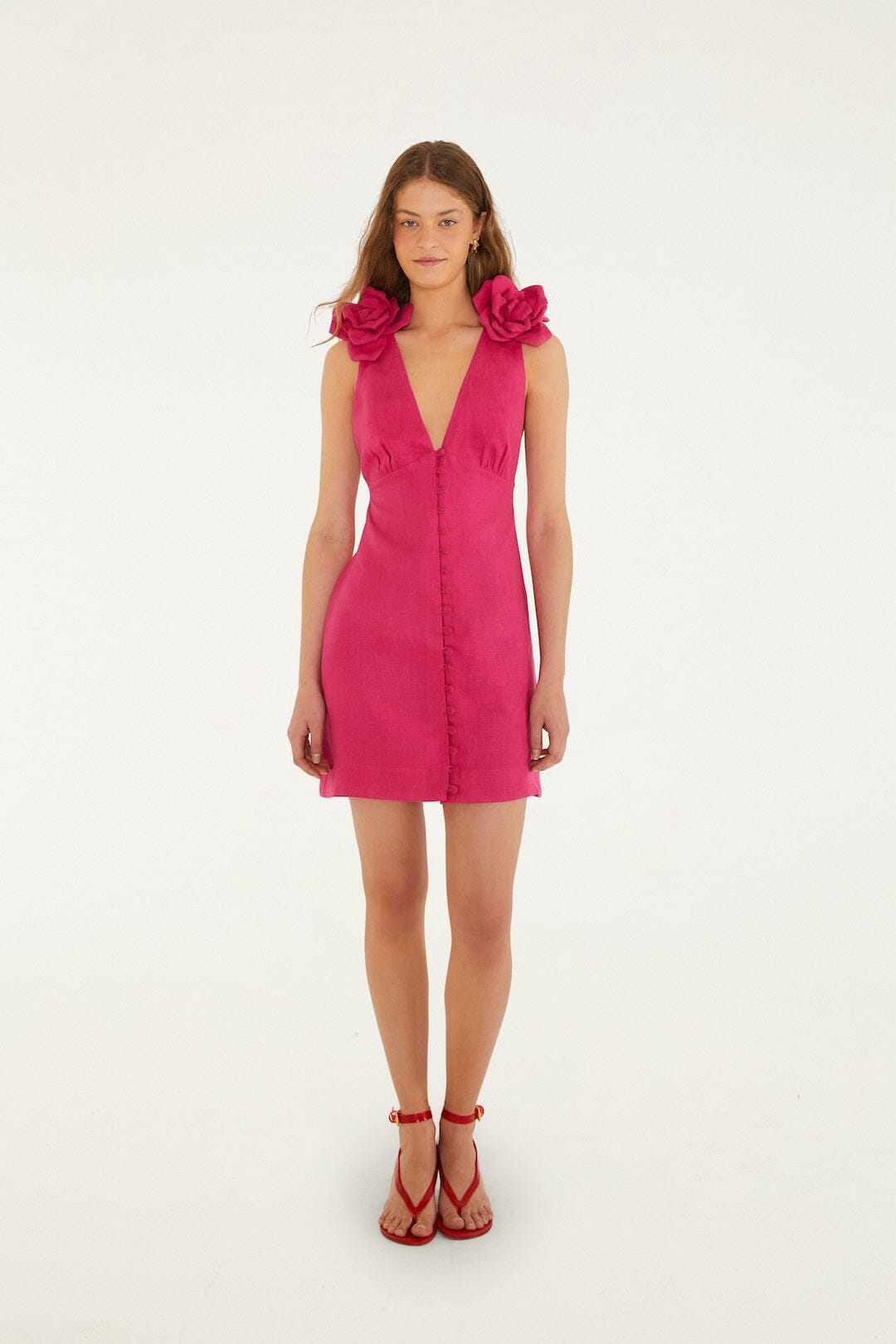 Pink 3d Flower Euroflax™ Premium Linen Mini Dress