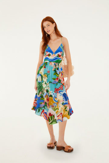 Multicolor Garden Of Life Back Ties Midi Dress