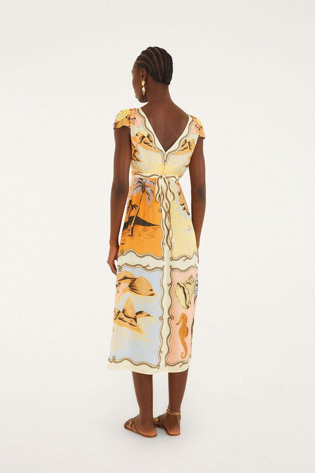 Multicolor Rio Souvenir Scarves Satin Midi Dress