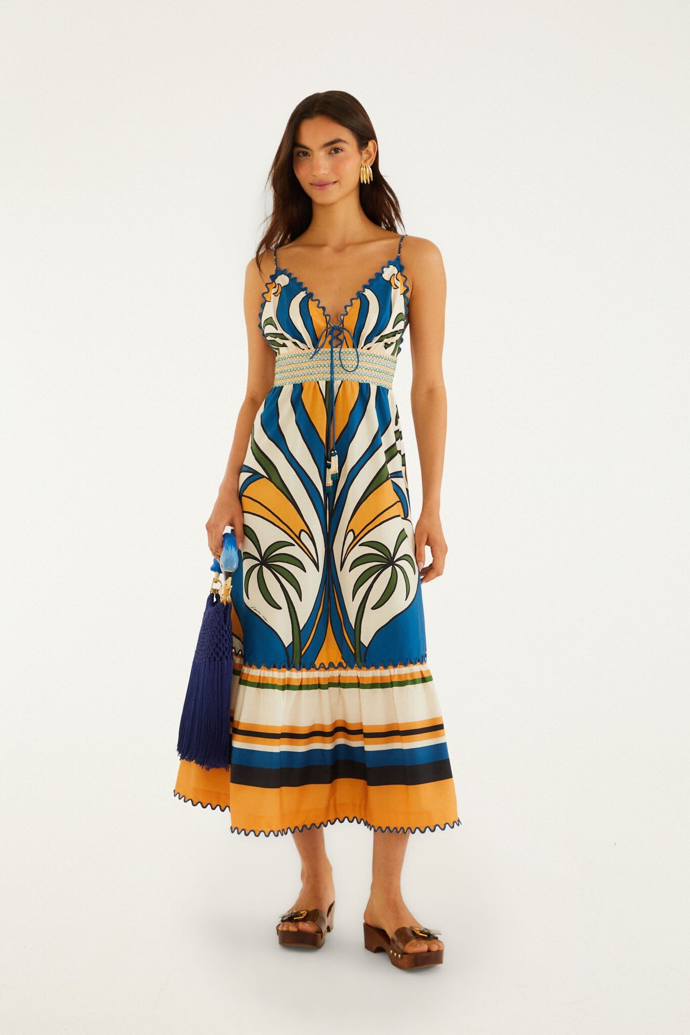 Multicolor Tropical Graphic Wavy Detail Maxi Dress