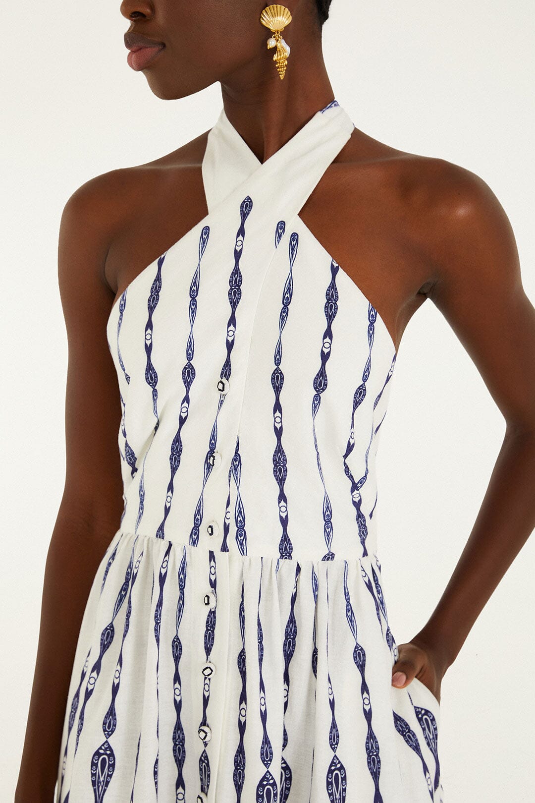 Off-White Fishes Flow Halter Neck Midi Dress