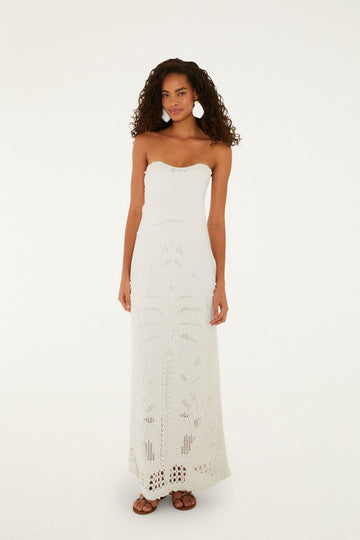 Off-White Palm Tree Strapless Knit Maxi Dress