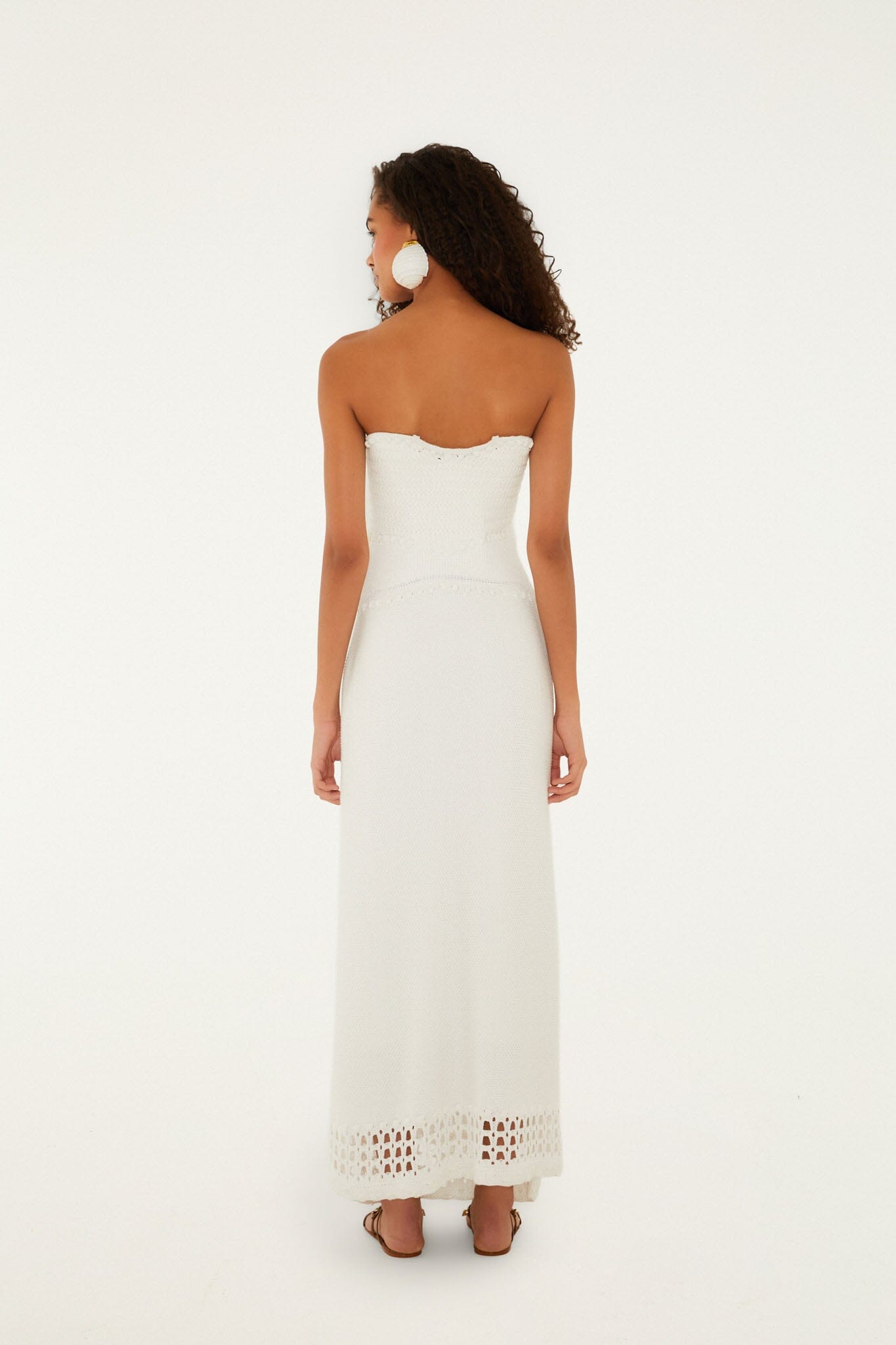Off-White Palm Tree Strapless Knit Maxi Dress