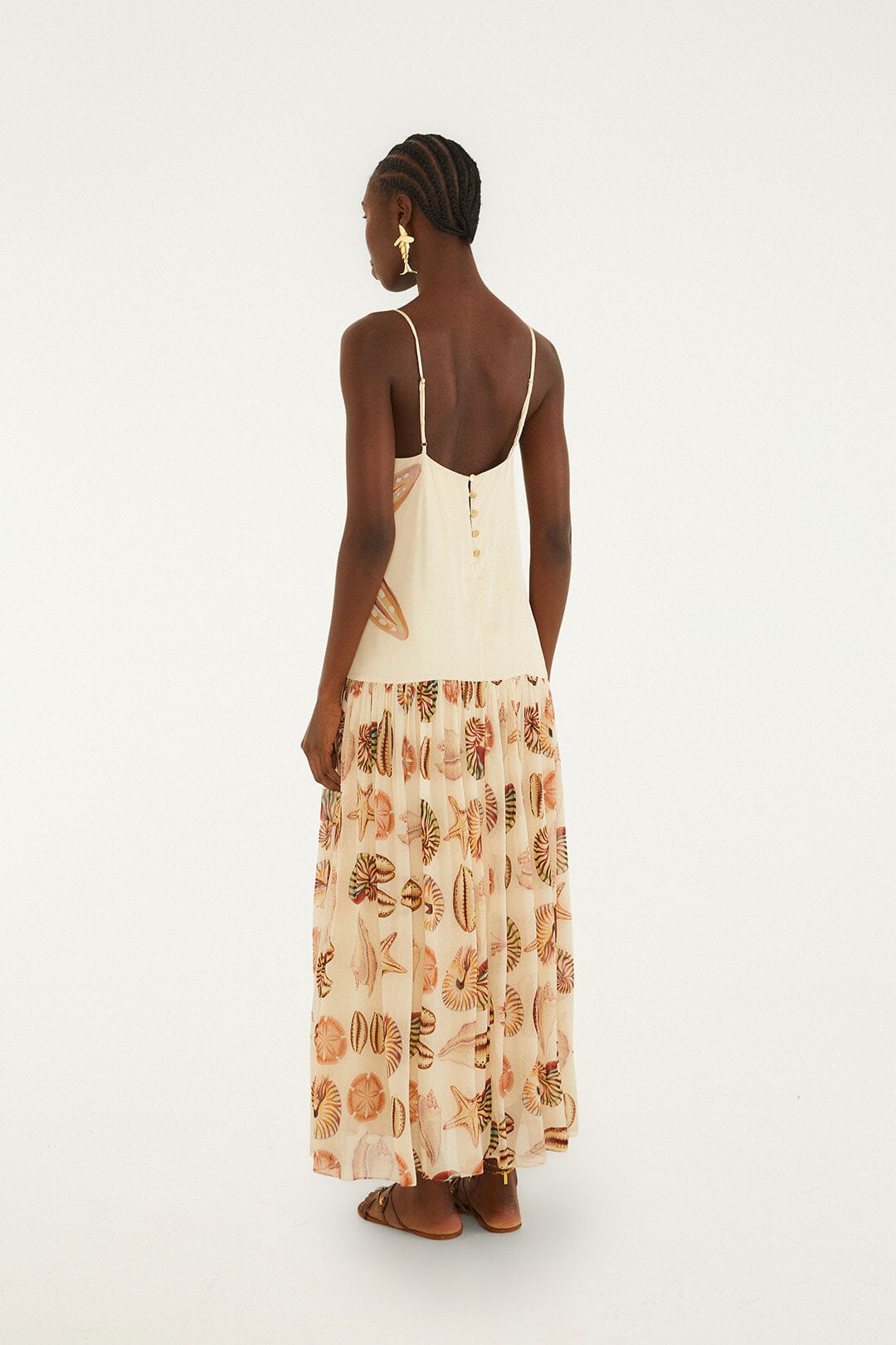 Sand Marine Shells Pleated Sleeveless Maxi Dress
