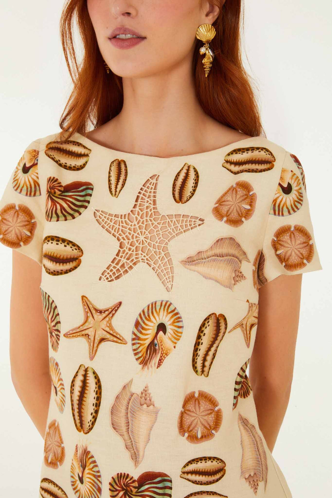 Sand Marine Shells Short Sleeve Mini Dress