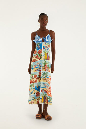 Multicolor Summer Diary Paper Boat Maxi Dress