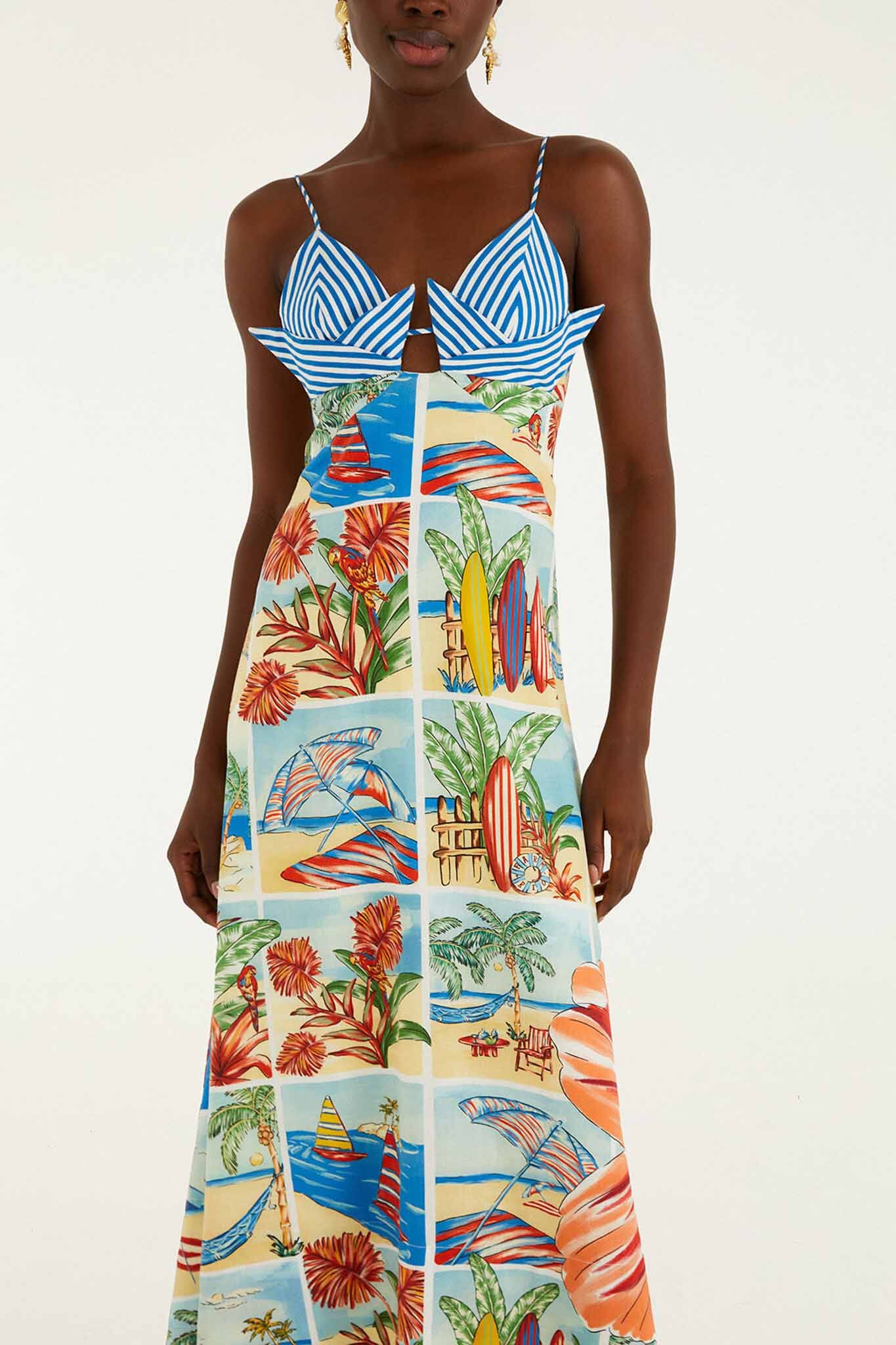 Multicolor Summer Diary Paper Boat Maxi Dress