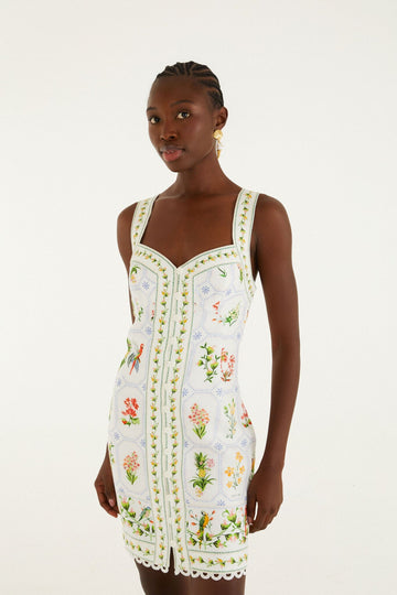 Tropical Porcelain Off-White Mini Dress