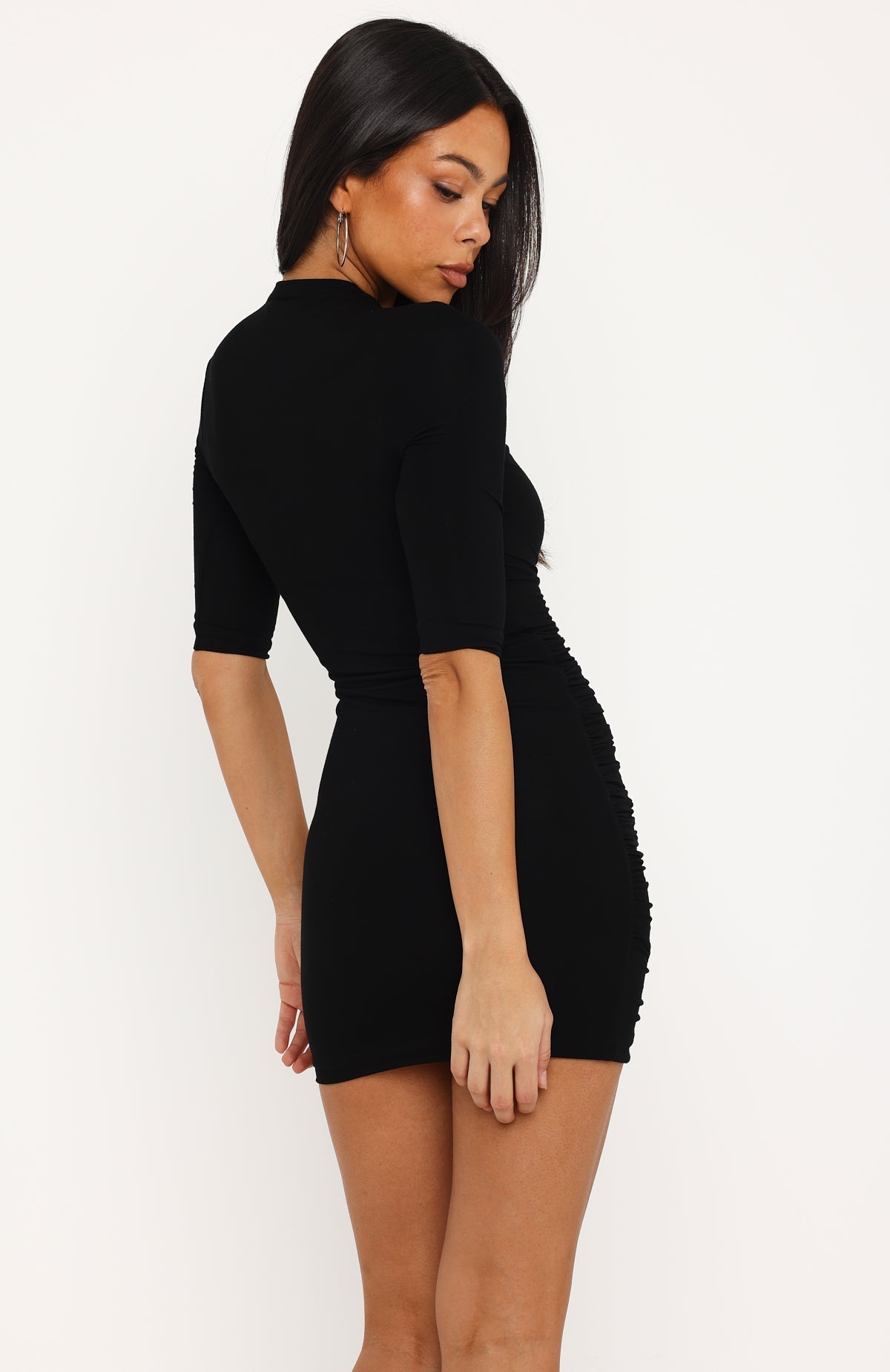 Quiet Crush 3/4 Sleeve Mini Dress Black